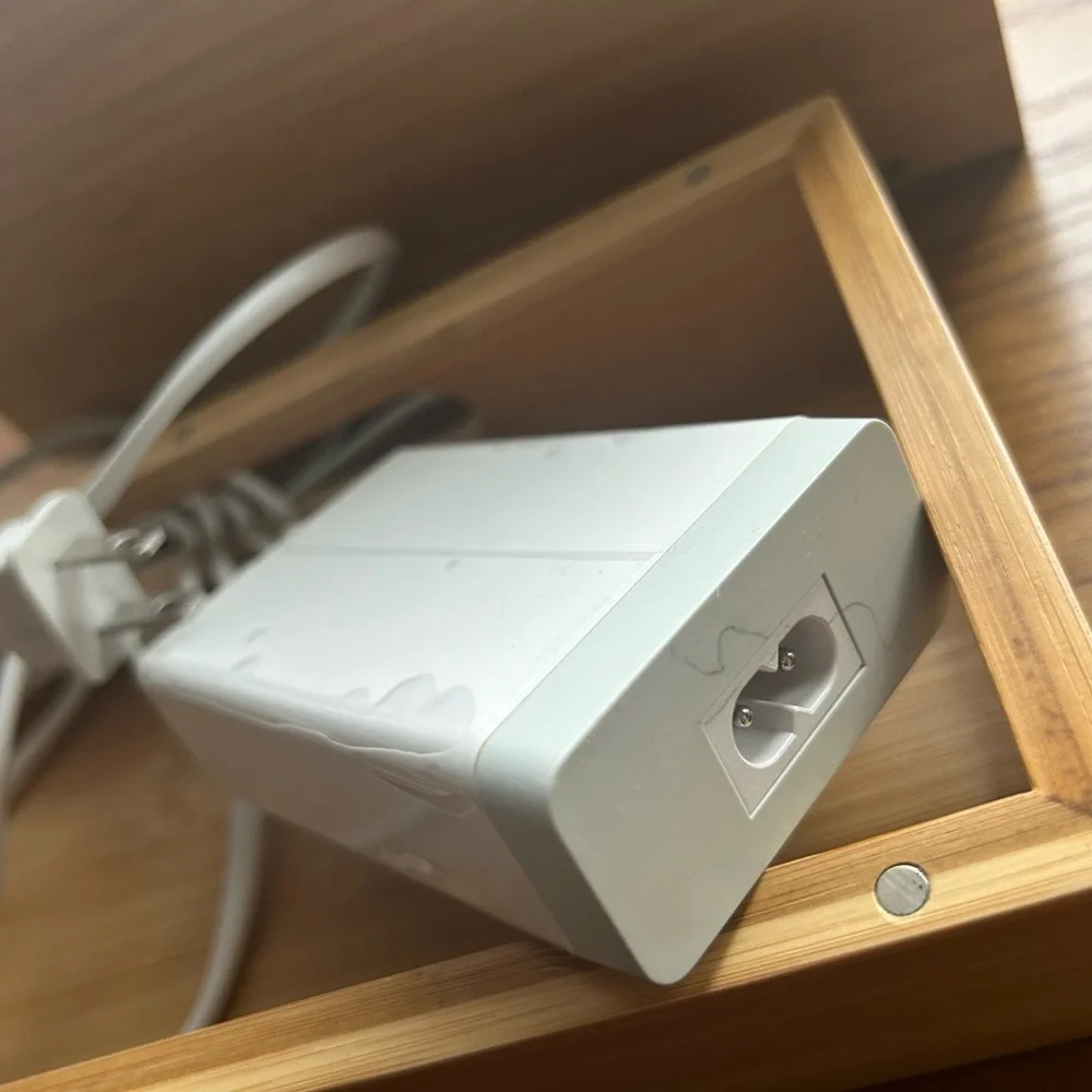 iPhone Apple Watch iPad device charging station with cords - Wood